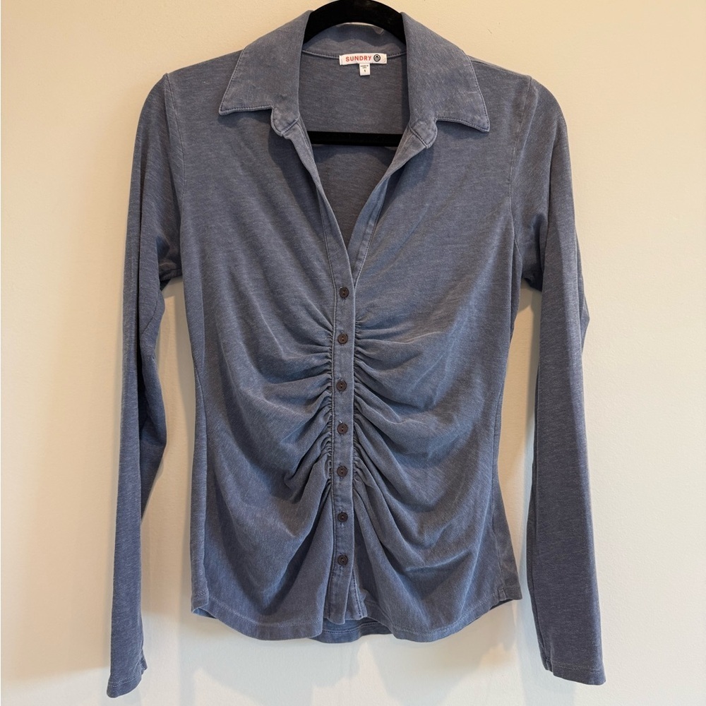 Sundry Ruched Button Front Shirt - Picture 2 of 6